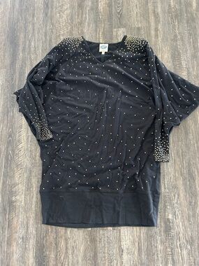 DG2 by Diane Gilman Black Studded V-Neck Pullover